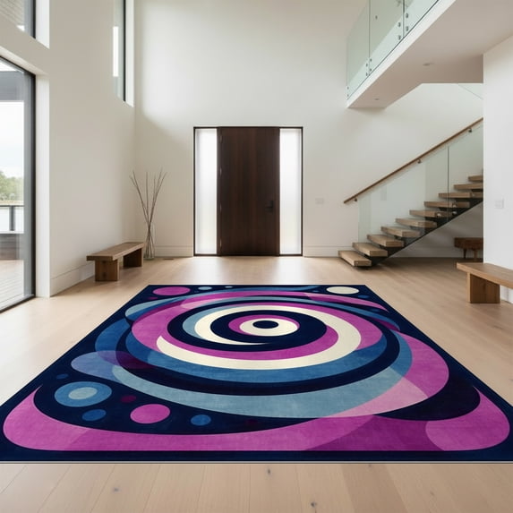 Design&I 3'x5' Ultra Soft Throw Mat, Shaped Funky Retro Graphic Eclectic Swirl Motif Bathroom Designer None Fluffy Washable Easy Care Indoor rug for Bedside Hallway