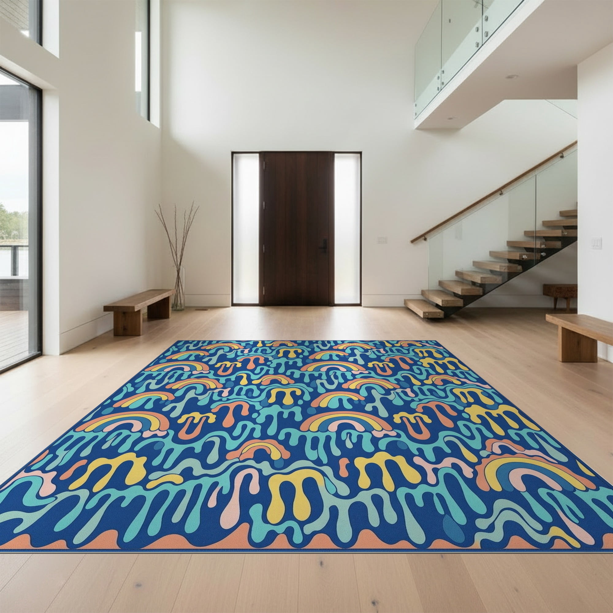 Design&I 3'x5' Ultra Soft Throw Mat, Shaped Retro Funky Melting Shapes ...