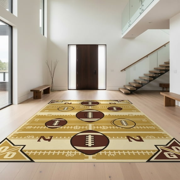 Design&I 3'x5' Ultra Soft Throw Mat, Varsity Athletic Field Featuring Classic Football Motif Design None Fluffy Washable Easy Care Indoor rug for Bedside Hallway