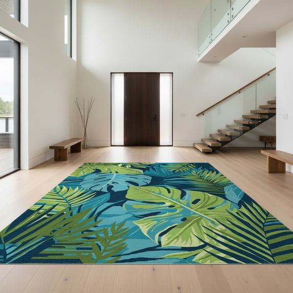 Design&I 3'x5' Washable Accent Rug Green Blue Tropical Multi Color Use ...