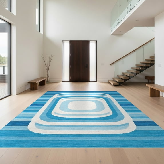 Design&I 3'x5' Washable Accent Rug Ocean Themed Abstract Tidal Wave Rings Nautical Beachy Theme for Bedroom, Walk-in Closet, Pet Friendly & Non-Slip Built-In Grip
