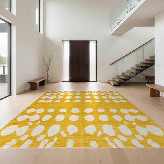 Design&I 3'x5' Washable Accent Rug Pet Friendly & Non-Slip Built-In Grip Cow Print Spotted Bold Symmetrical Farmhouse Motif Abstract Border for Bedroom, Walk-in Closet