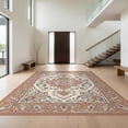 thumbnail image 1 of Design&I 3'x5' Washable Accent Rug Pet Friendly & Non-Slip Built-In Grip Ornate Center Scroll Boho Bordered Vintage Distressed Border Playful Expressive for Bedroom, Walk-in Closet, 1 of 7