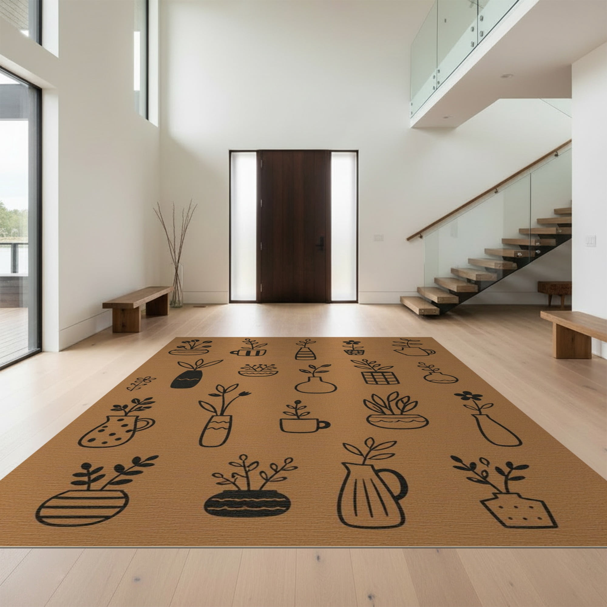 Design&I 3'x5' Washable Accent Rug Warm Brown Botanical Motif ...