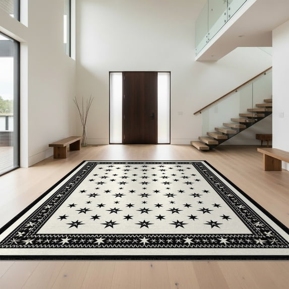 Design&I 3'x5' Washable Area Rug Low Profile & Durable Daily Traffic Ready Cowboy Repeating Entry Monochrome Bathroom Themed Mens Hat Adult for Home Office, Hallway