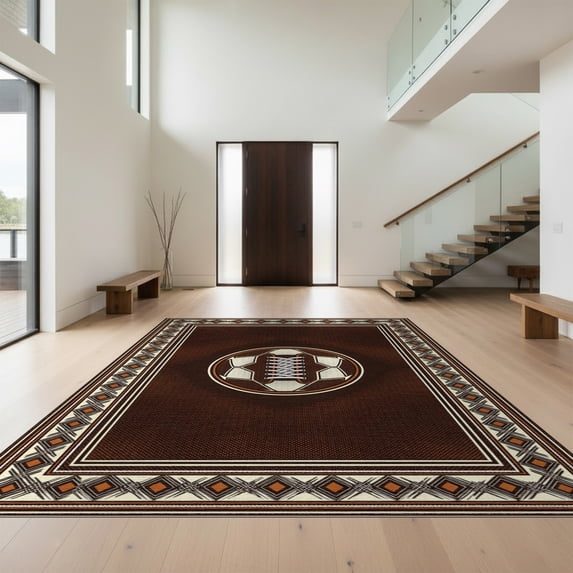 Design&I 3'x5' Washable Area Rug Low Profile & Durable Daily Traffic Ready Football Sport Spotted With Bold Emblem And Repeating Stripe Border for Home Office, Hallway