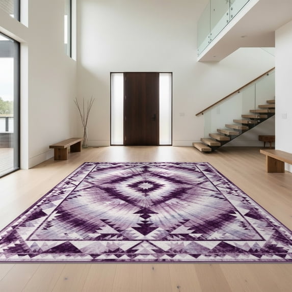 Design&I 3'x5' Washable Area Rug Low Profile & Durable Daily Traffic Ready Geometric Gradient Blended Central Motif Symmetrical Framed Design for Home Office, Hallway