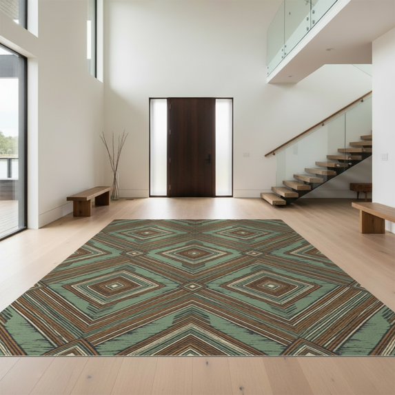 Design&I 3'x5' Washable Area Rug Low Profile & Durable Daily Traffic Ready Southwestern Diamond Lattice With Distressed Accents Vintage Boho Refined for Home Office, Hallway