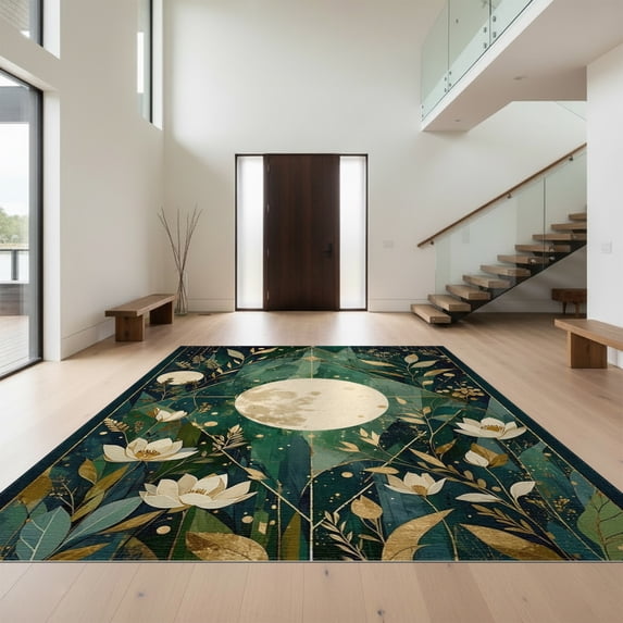Design&I 3'x5' Washable Throw Rug Funky Mystical Occult Botanical Abstract Symmetrical Surreal for Entryway, Kitchen, Ultra-Thin & Non-Slip Skid-Resistant Small