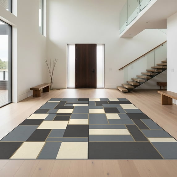 Design&I 4'x6' Ultra Soft Area Rug, Abstract Grid Large Block ...