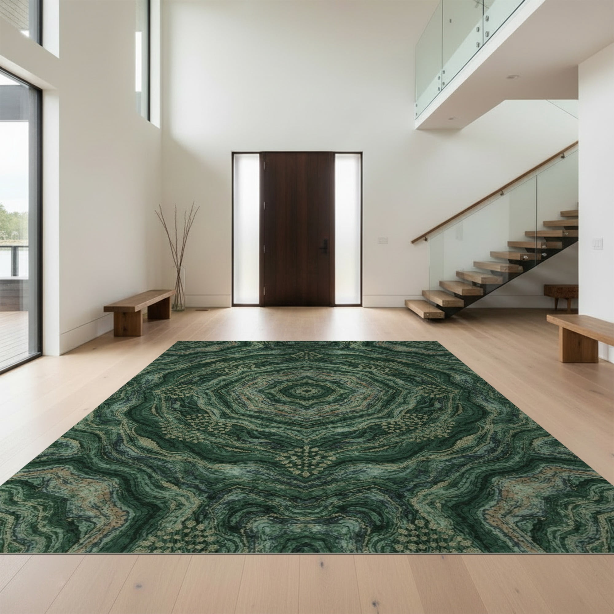 Abstract Rug Minimalistic Design&I 4'x6' Ultra Soft Area Rug, Abstract Swirl Boho Veined Motif ...