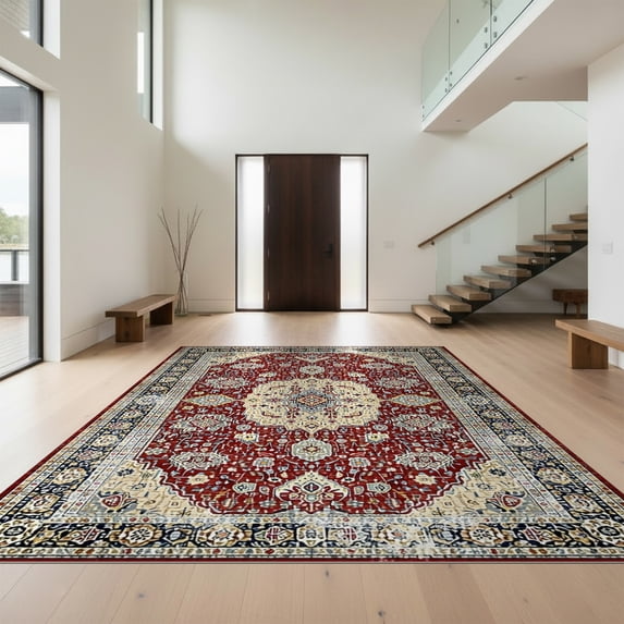 Design&I 4'x6' Ultra Soft Area Rug, Boho Throw Vintage Geometric Border Ru Door Felpudo Entryway None Fluffy Washable Non Shedding for Bedroom Living Room Home Office