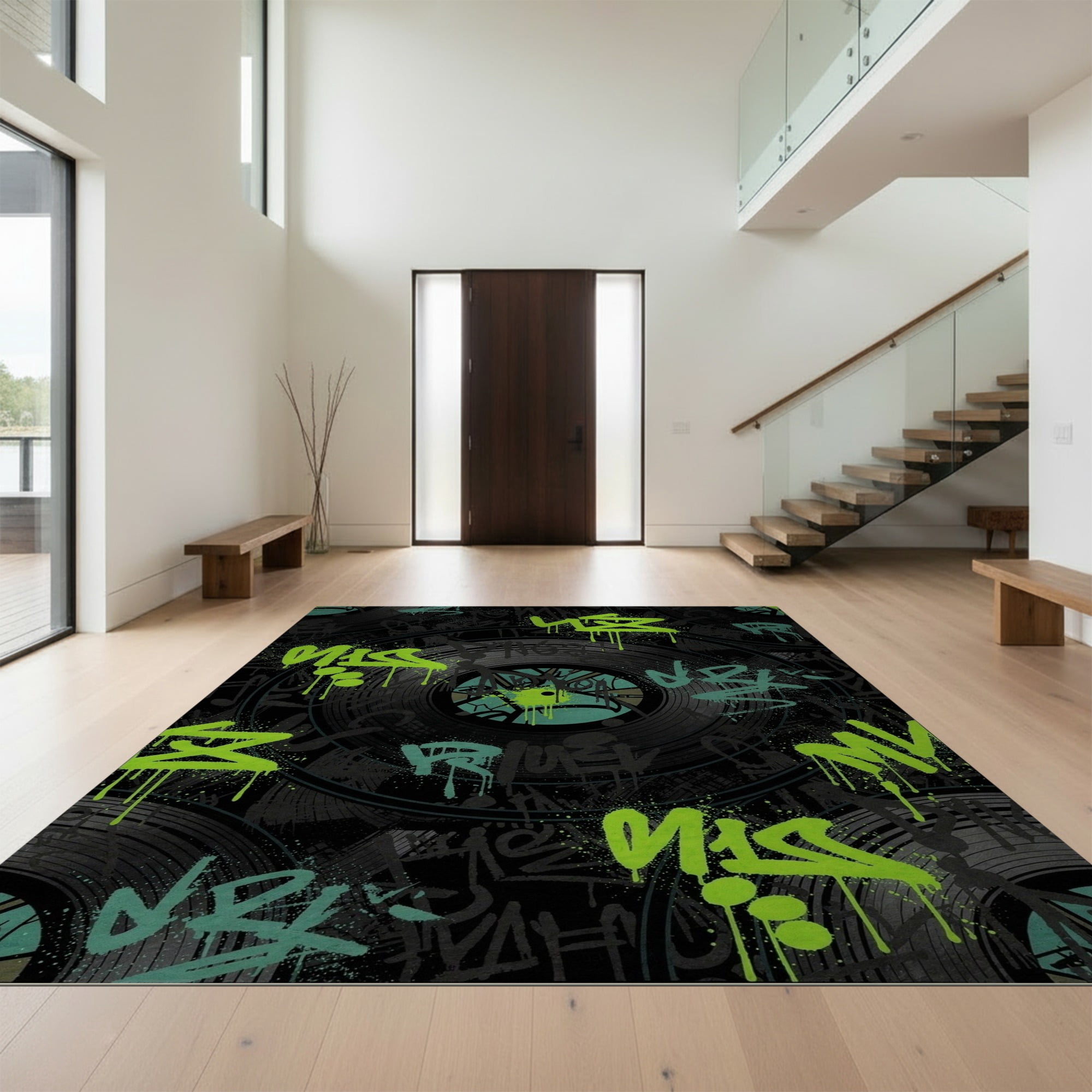 Design&I 4'x6' Ultra Soft Area Rug, Cd Vinyl Music Graffiti Abstract ...