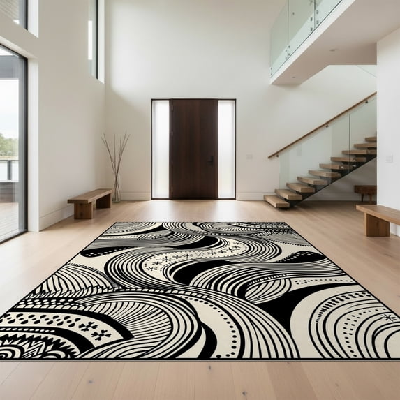 Design&I 4'x6' Ultra Soft Area Rug, Door Contemporary Graphic Sweeping Decorative Asymmetric Curved None Fluffy Washable Non Shedding for Bedroom Living Room Home Office