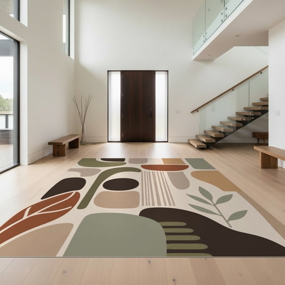 Design&I 4'x6' Ultra Soft Area Rug, Earthy Tones Geometric Abstract Design Contemporary Artistic Shapes with Natural Motifs Fluffy Washable Non Shedding for Bedroom Living Room Home Office