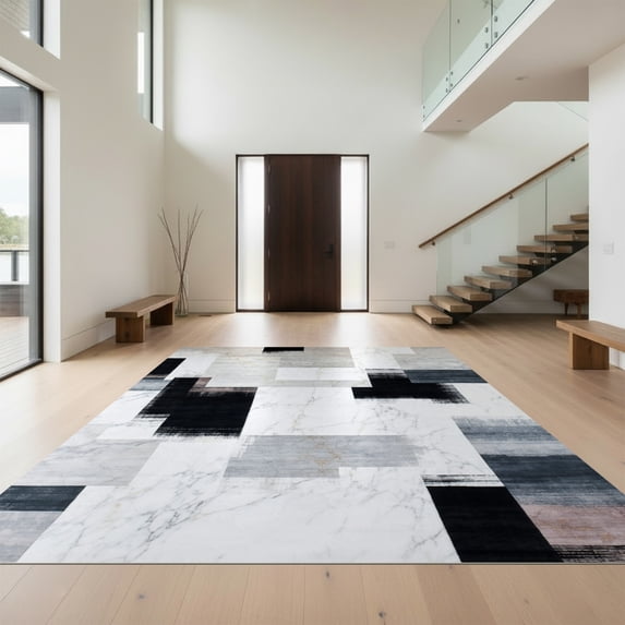 Design&I 4'x6' Ultra Soft Area Rug, Floorcarpet Abstract Brushstroke Neutral Veining Accessories None Fluffy Washable Non Shedding for Bedroom Living Room Home Office