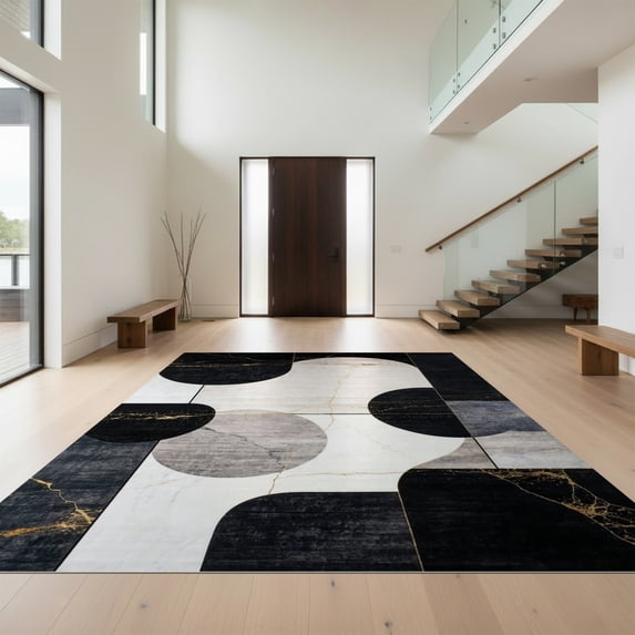 Design&I 4'x6' Ultra Soft Area Rug, Floorcarpet Abstract Interlocking Shapes Neutral Monochrome Accessories None Fluffy Washable Non Shedding for Bedroom Living Room Home Office