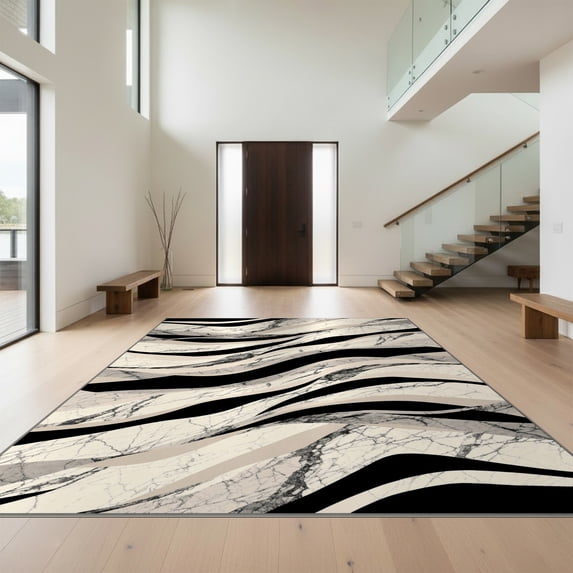 Design&I 4'x6' Ultra Soft Area Rug, Floorcarpet Minimalist Fluid Bands Asymmetrical Motion Accessories None Fluffy Washable Non Shedding for Bedroom Living Room Home Office