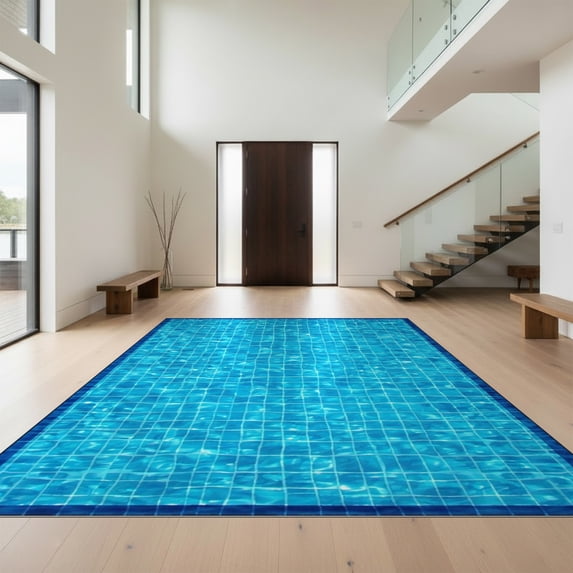 Design&I 4'x6' Ultra Soft Area Rug, Geometric Blue None Fluffy Washable ...