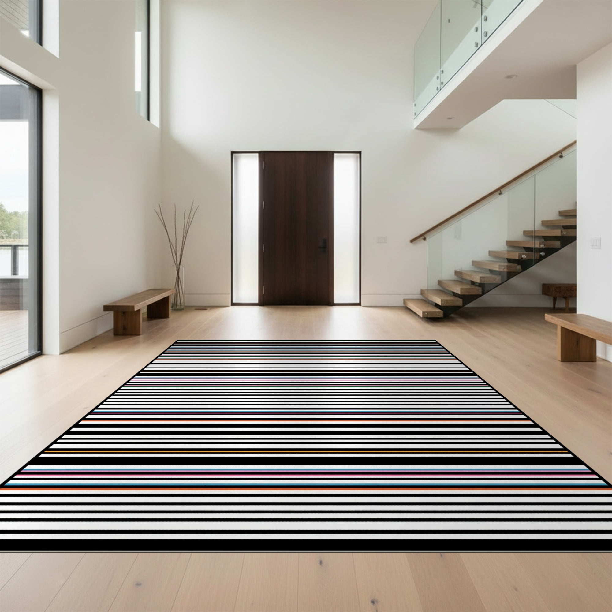 Layared Rugs Design&I 4'x6' Ultra Soft Area Rug, Geometric Striped Boho Layered ...