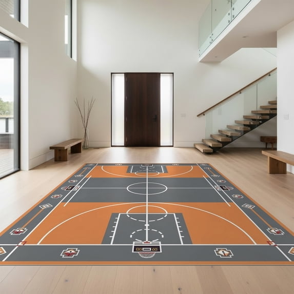 Design&I 4'x6' Ultra Soft Area Rug, Graphic Interlocking Lines Scoreboard Bold Stripe Basketball Flowing Dynamic None Fluffy Washable Non Shedding for Bedroom Living Room Home Office