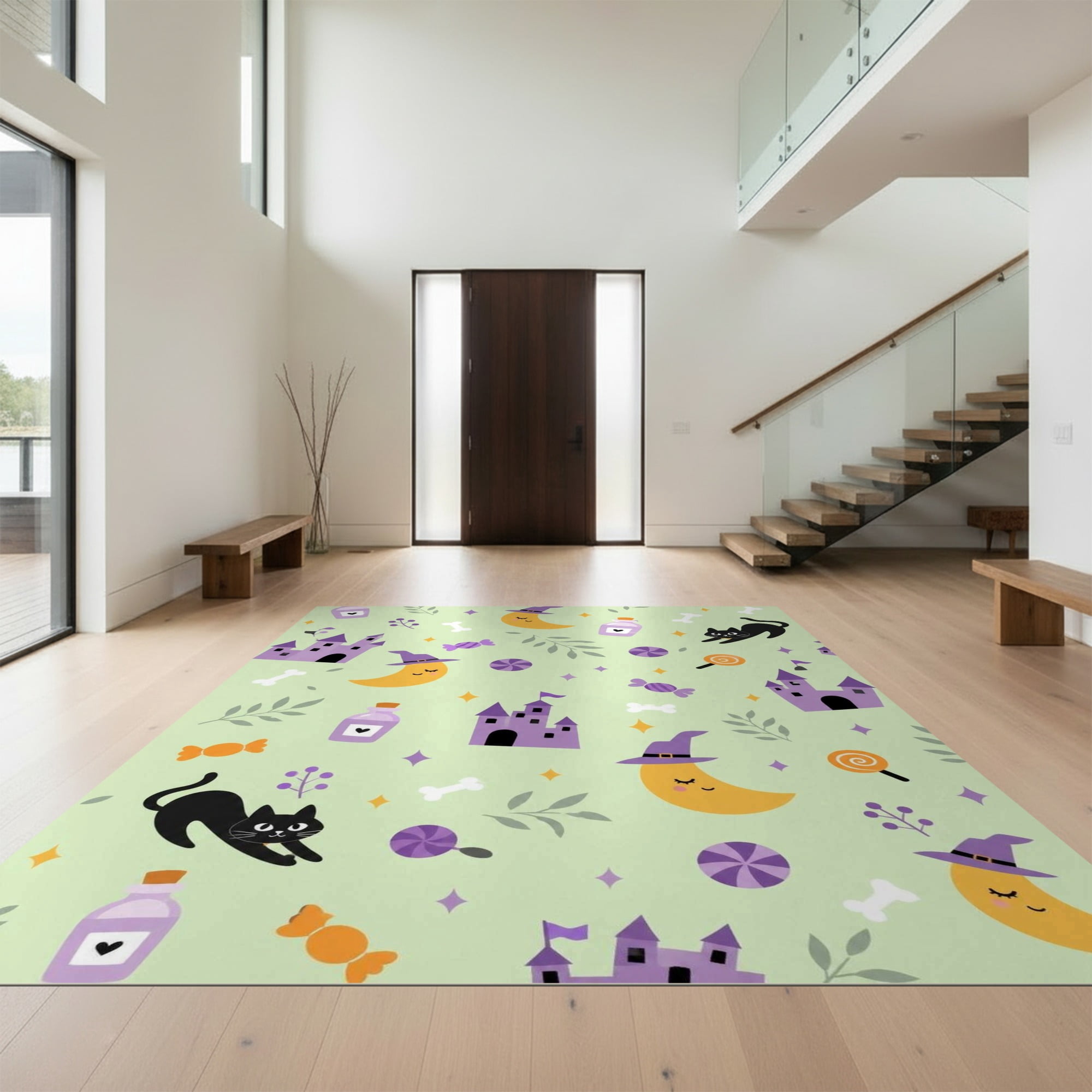 Design&I 4'x6' Ultra Soft Area Rug, Green Pastel Whimsical Halloween ...
