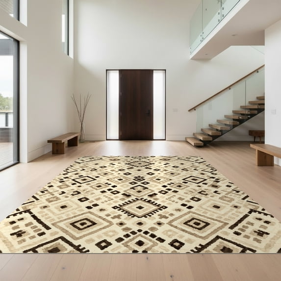 Earthy Brown Rug Design&I 4'x6' Ultra Soft Area Rug, Large Beige Scattered Shapes ...