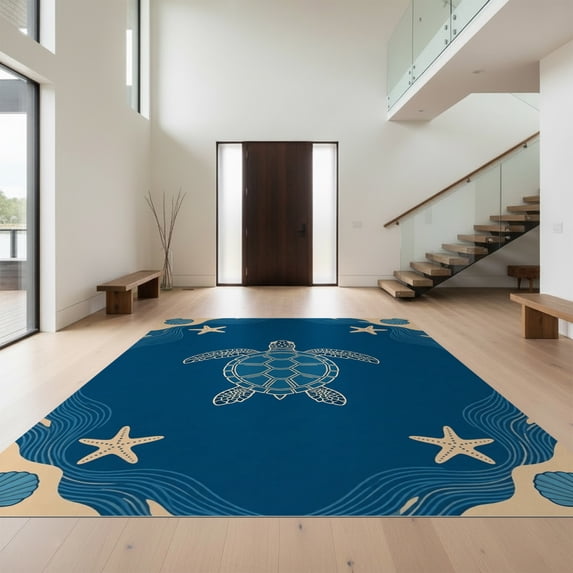 Design&I 4'x6' Ultra Soft Area Rug, Lobster Nautical Minimalist Seashell Themed Round Ocean Turtle Refined None Fluffy Washable Non Shedding for Bedroom Living Room Home Office