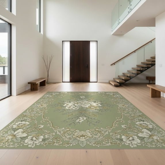 Oval Library Rug Design&I 4'x6' Ultra Soft Area Rug, Oval Dining Farmhouse Botanical ...