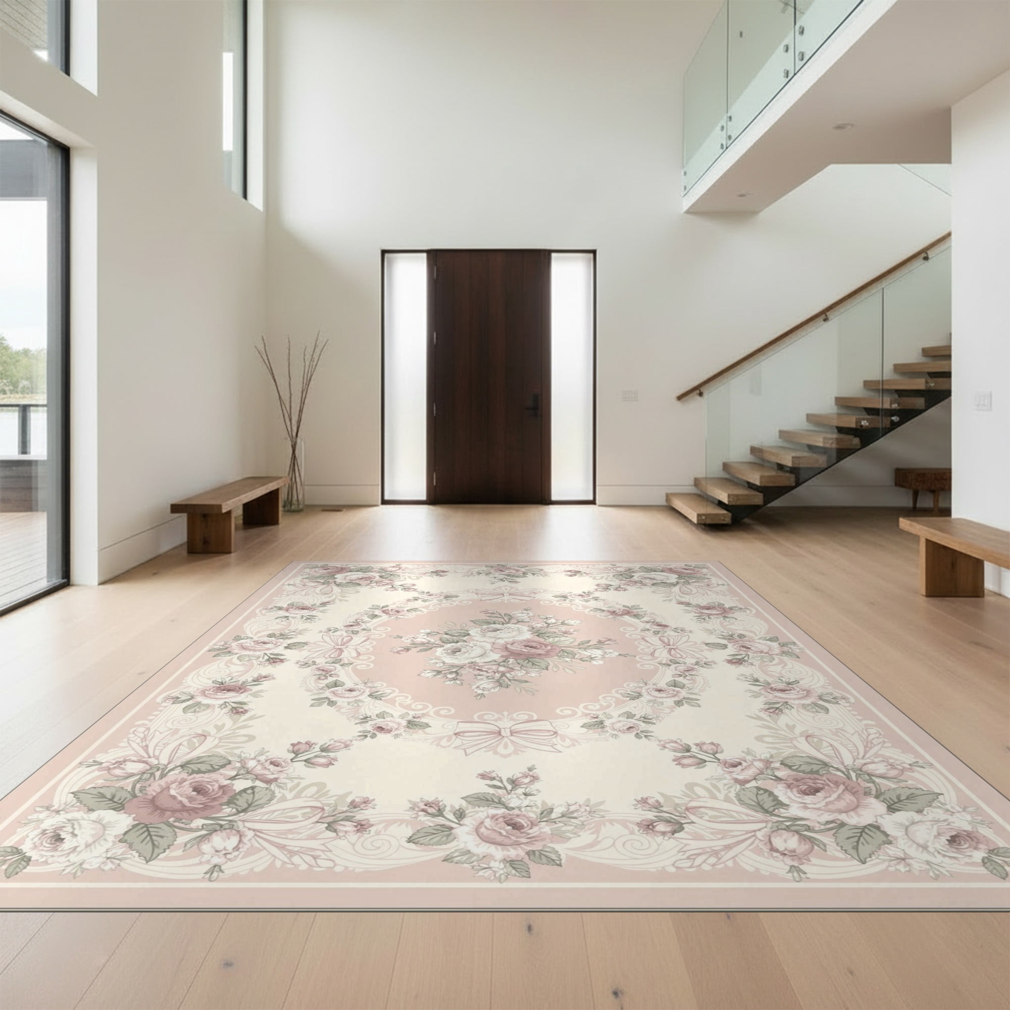 Coquette Rug Design&I 4'x6' Ultra Soft Area Rug, Pink Coquette Border Featuring ...