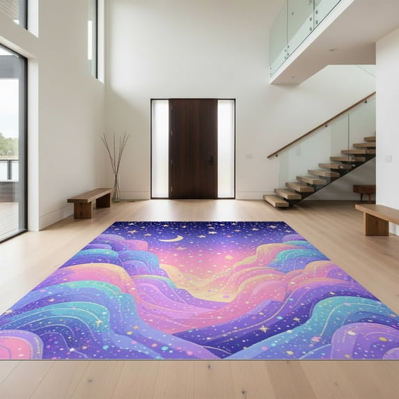 Design&I 4'x6' Ultra Soft Area Rug, Purple Mermaid Kawaii Aesthetic Scale Cute Starfish Border None Fluffy Washable Non Shedding for Bedroom Living Room Home Office