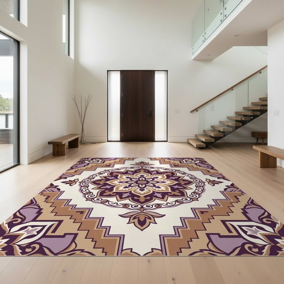 Design&I 4'x6' Ultra Soft Area Rug, Purple Para Ornate Rosette Southwestern Bedside Alfombras Cuartos None Fluffy Washable Non Shedding for Bedroom Living Room Home Office