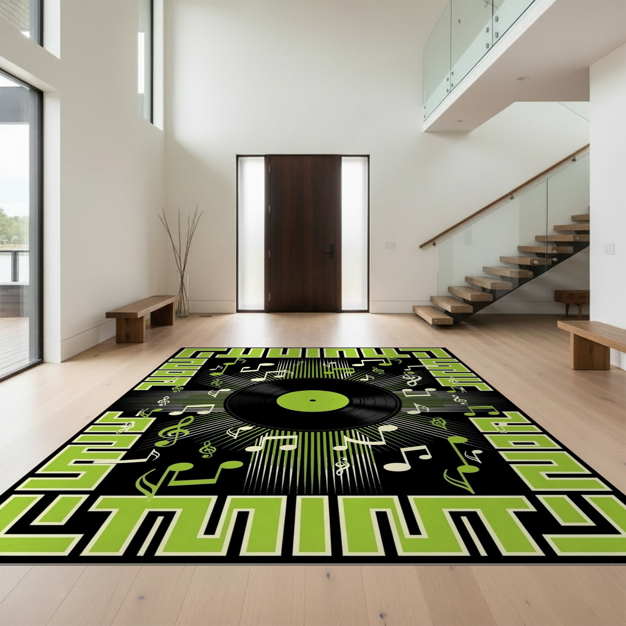Block Pattern Area Rug Design&I 4'x6' Ultra Soft Area Rug, Record Music Cd Block Letter Border ...