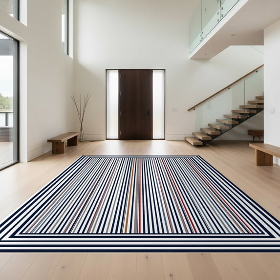 Design&I 4'x6' Ultra Soft Area Rug, Striped Nautical Pinstripe Grid ...