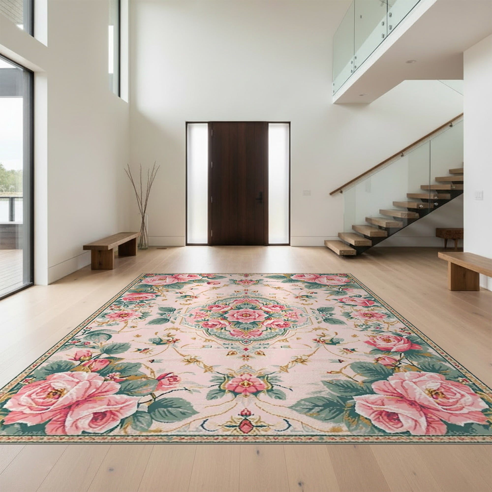 Design&I 4'x6' Ultra Soft Area Rug, Vintage Medallion Garden Scrollwork ...