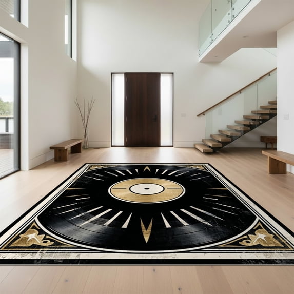 Design&I 4'x6' Ultra Soft Area Rug, Vintage Record Player Distressed Rays Concentric Aesthetic Rings None Fluffy Washable Non Shedding for Bedroom Living Room Home Office