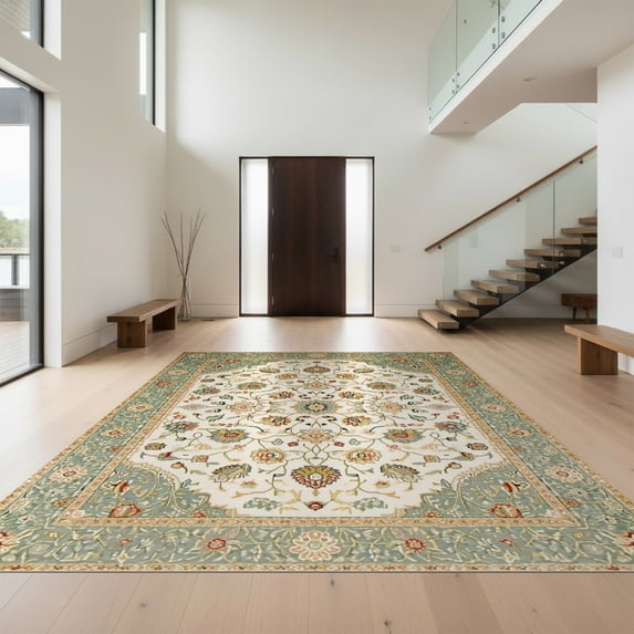 Design&I 4'x6' Ultra Soft Area Rug, Vintage Southwestern Border Distressed Scroll Boho Ornate Bordered None Fluffy Washable Non Shedding for Bedroom Living Room Home Office
