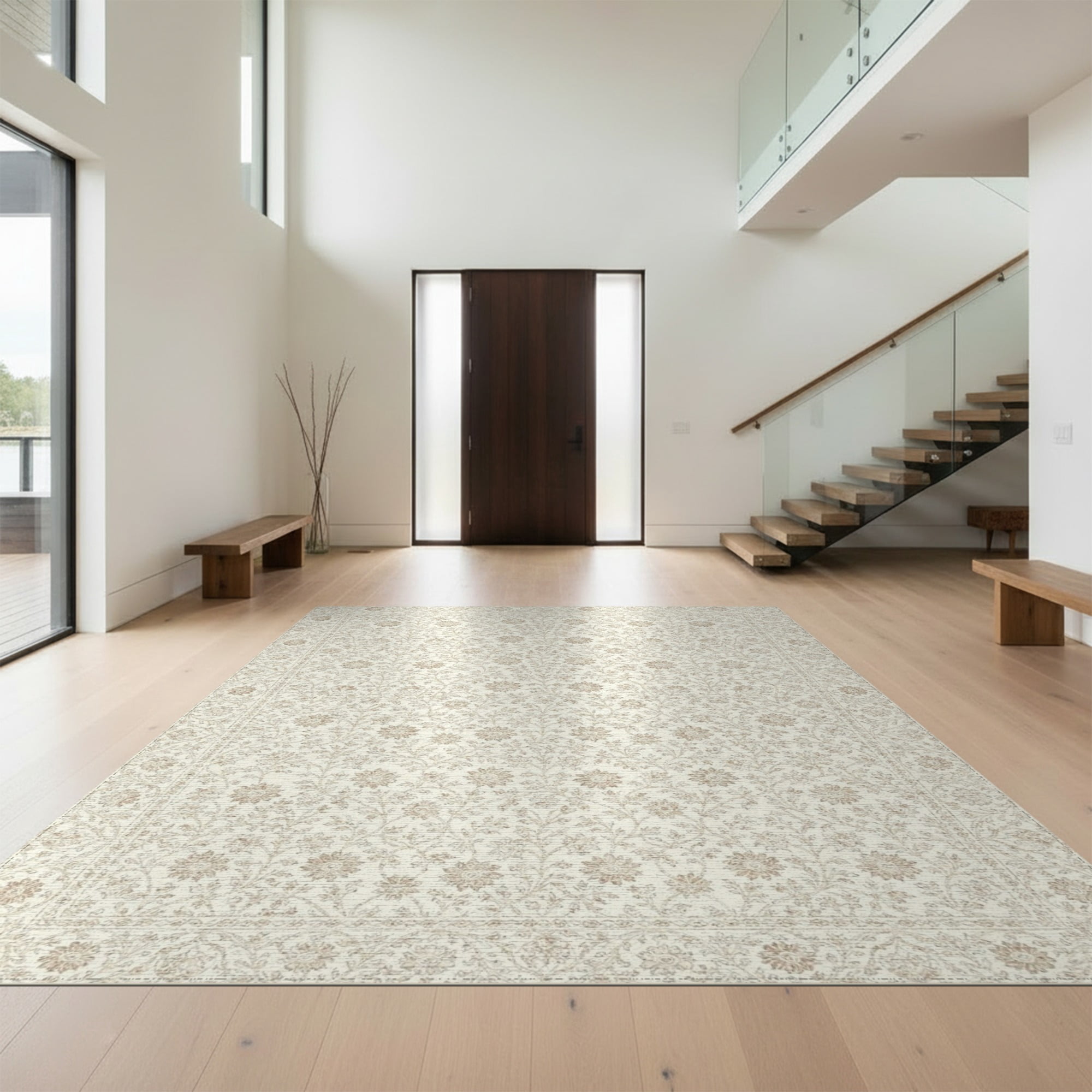 Design I 4 x6 Washable Area Rug Beige Farmhouse Yellow Vine Faded design-i-4-x6-washable-area-rug-beige-farmhouse-yellow-vine-faded