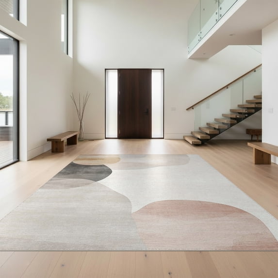 Design&I 4'x6' Washable Area Rug Beige Neutral Abstract Watercolor Gradient Contemporary Large for Home Office, Under Desk, Snag-Free Skid-Resistant Medium