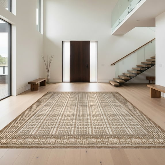 Design&I 4'x6' Washable Area Rug Flatweave Daily Traffic Ready Entryway Ru Basketweave Grid Entry Contrasting Border Door Front for Dorm Room, Living Apartment
