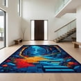 thumbnail image 1 of Design&I 4'x6' Washable Area Rug Flatweave Daily Traffic Ready Pixel Interlocking Block Maze Border Cliff Motif Volcano Landscape for Dorm Room, Living Apartment, 1 of 7
