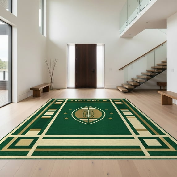 Design&I 4'x6' Washable Area Rug Flatweave Daily Traffic Ready Shaped Beast Retro Athletic Varsity Border Panel Footboard Football for Dorm Room, Living Apartment