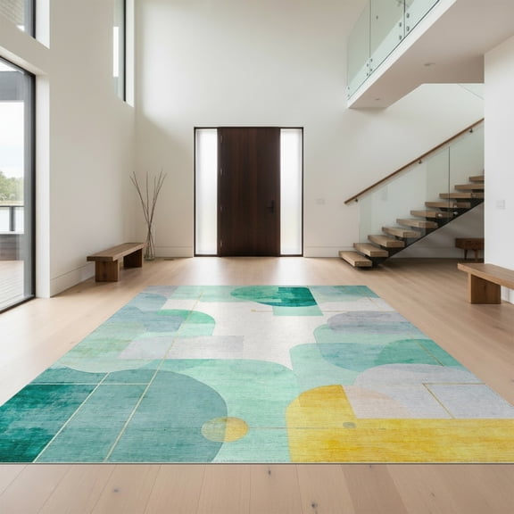 Design&I 4'x6' Washable Area Rug Modern Abstract Cloud Field With Watercolor Wash Color Blocks for Dorm Room, Living Apartment, Flatweave Daily Traffic Ready