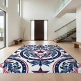 thumbnail image 1 of Design&I 4'x6' Washable Area Rug Scroll Border Leaves Striped Wreath Round Patriotic Botanical Playful Expressive for Dorm Room, Living Apartment, Flatweave Daily Traffic Ready, 1 of 7