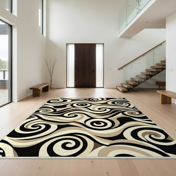 Design&I 4'x6' Washable Area Rug Snag-Free Skid-Resistant Medium Abstract Geometric Flowing Curves Rhythmic Lightweight Minimalist for Home Office, Under Desk