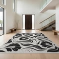 thumbnail image 1 of Design&I 4'x6' Washable Area Rug Snag-Free Skid-Resistant Medium Black White Floral and Leaf Design Elegant Swirling Foliage with Dotted Accents for Home Office, Under Desk, 1 of 7