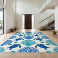 thumbnail image 1 of Design&I 4'x6' Washable Area Rug Snag-Free Skid-Resistant Medium Coral Seashell Motifs Marine Reef Border Ocean Nautical Fish Turtle Refined for Home Office, Under Desk, 1 of 7