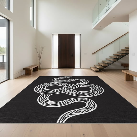 Design&I 4'x6' Washable Area Rug Snag-Free Skid-Resistant Medium Minimalist Serpent With Clean Modern Accents Snake Animal Print Playful for Home Office, Under Desk