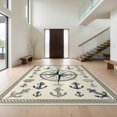 thumbnail image 1 of Design&I 4'x6' Washable Area Rug Snag-Free Skid-Resistant Medium Nautical Compass Border Seashell Wave Sailboat Motif Stripe Theme Flowing for Home Office, Under Desk, 1 of 7