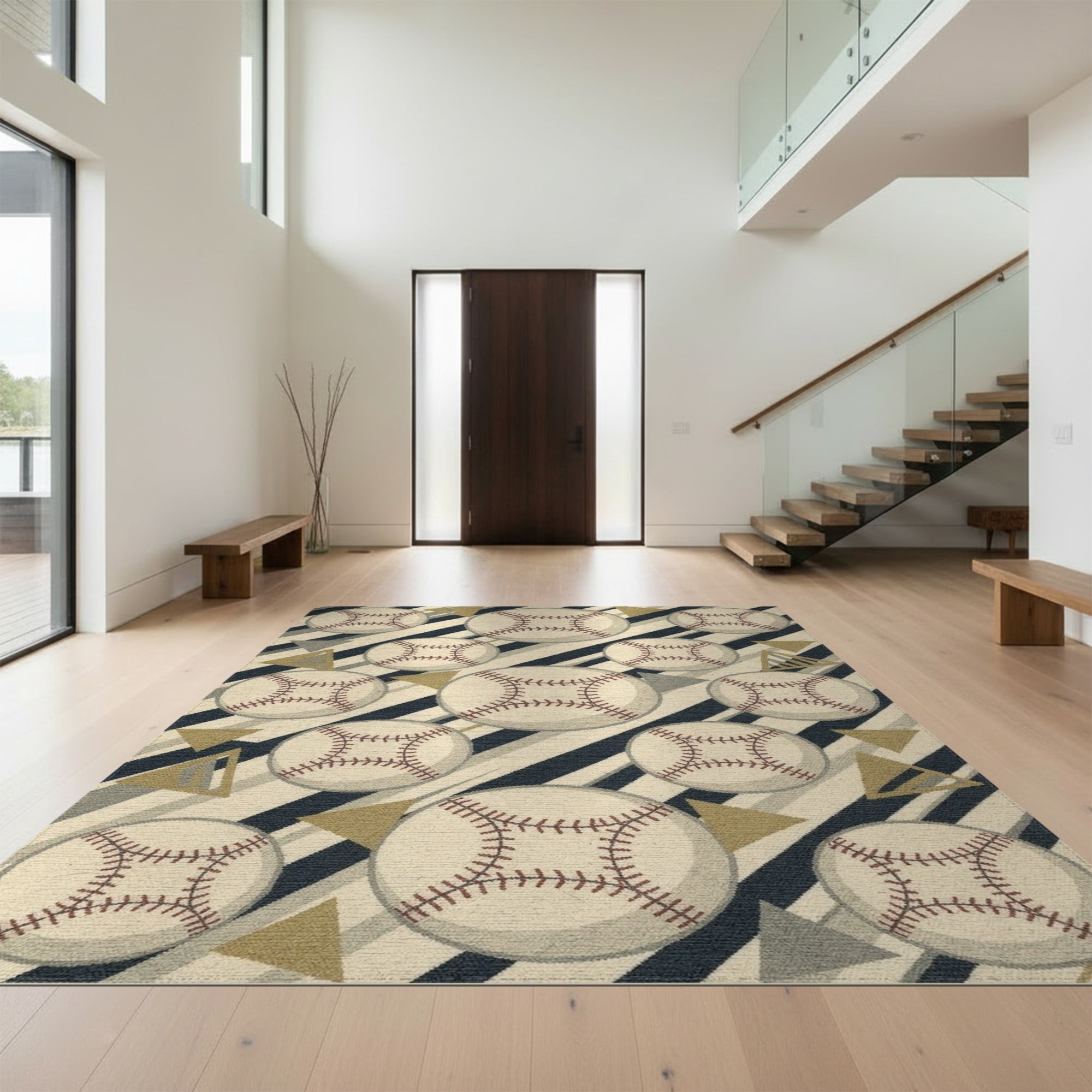 Design I 4 x6 Washable Area Rug Vintage Pennant Retro Stripe Stitched design-i-4-x6-washable-area-rug-vintage-pennant-retro-stripe-stitched